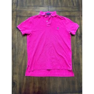 Polo Ralph Lauren Womens Hot Pink Custom Fit Cotton Pique Polo Shirt Size Medium